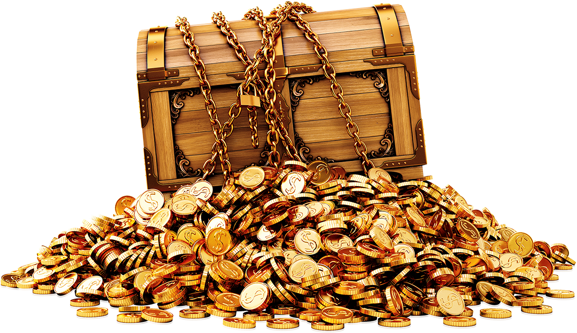 Treasure chest on a pile of gold coins